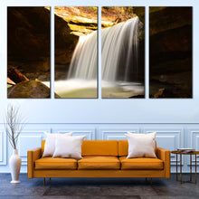Load image into Gallery viewer, Waterfall River Canvas Print Yellow Rocks Waterfall 4 Piece Multiple Canvas White Calming Waterfall Scenery Canvas Wall Art For Living Room
