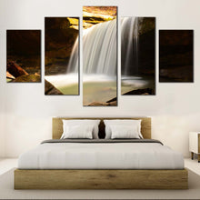 Load image into Gallery viewer, Waterfall  River  Canvas  Print  Yellow  Rocks  Waterfall  5  Piece  Multiple  Canvas  White  Calming  Waterfall  Scenery  Canvas  Wall  Art For Bedroom
