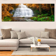 Load image into Gallery viewer, Waterfall  Scenery  Canvas  Wall  Art  Green  Orange  Autumn  Forest  Living  Room  1  Piece  Canvas  Print For Living Room
