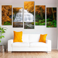 Load image into Gallery viewer, Waterfall Scenery Canvas Wall Art Green Orange Autumn Forest  5 Piece Canvas Print In Your Living Room
