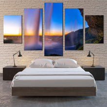 Load image into Gallery viewer, Waterfall  Scenery  Canvas  Wall  Art  Seljalandsfoss  Waterfall  Yellow  Sunset    5  Piece  Canvas  Blue  Sky  Iceland  Waterfall  Canvas  Print For Bedroom
