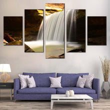 Load image into Gallery viewer, Waterfall  Scenery  Canvas  Wall  Art  White  Calming  Waterfall  Multi  Panel  Canvas  Yellow  Rocks  Waterfall  River    5  Piece  Canvas  Print In Living Room
