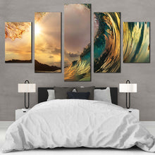 Load image into Gallery viewer, Wave  Break  Canvas  Wall  Art  Yellow  Sunset  Beach  Wave  5  Piece  Multi  Canvas  Green  Ocean  Waves  Canvas  Print For Bedroom
