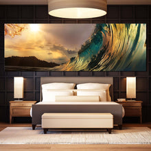 Load image into Gallery viewer, Wave  Sunset  Canvas  Print  Green  Ocean  Waves  Break  Canvas  Art  Cloudy  Yellow  Sunset  Beach  Wave  Bedroom  1  Piece  Canvas  Wall  Art For Bedroom
