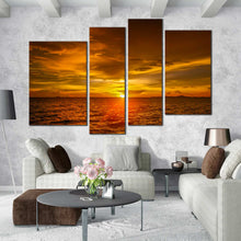 Load image into Gallery viewer, Waves Dramatic Golden Sky 4 panel canvas print decor 
