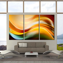 Load image into Gallery viewer, Wavy Abstract Canvas Wall Art Yellow Green Abstract Waves Canvas Set Modern Digital Illustration  3 Piece Canvas Print For Living Room
