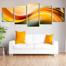 Load image into Gallery viewer, Wavy Abstract Canvas Wall Art Yellow Green Abstract Waves Canvas Set Modern Digital Illustration  5 Piece Canvas Print For Living room
