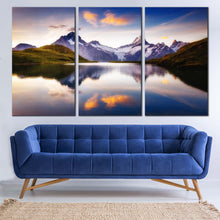 Load image into Gallery viewer, Wetterhorn Mountain Canvas Wall Art Bachalpsee Ocean Canvas Print White Grindelwald valley Canvas Set  Purple Schreckhorn Mountain Multi Canvas Alpine Mountains 3 Piece For Living Room
