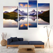 Load image into Gallery viewer, Wetterhorn Mountain Canvas Wall Art Bachalpsee Ocean Canvas Print White Grindelwald valley Canvas Set Purple Schreckhorn Mountain Multi Canvas  Alpine Mountains 4 Piece 
