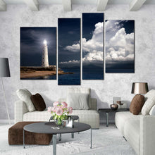 Load image into Gallery viewer, White Port Lighthouse at Dawn Multi Panel 4 piece Canvas Home Decor 
