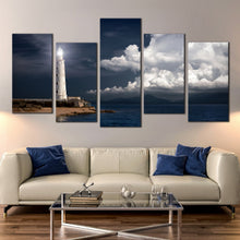 Load image into Gallery viewer, White lighhouse clouds night 5 piece canvas home decor In Living Room
