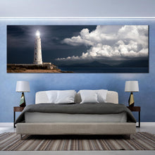 Load image into Gallery viewer, White  lighhouse  sunset  panoramic  artwork  for  living  room
