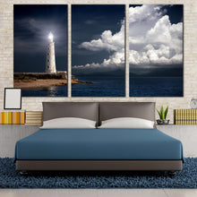 Load image into Gallery viewer, White port lighhouse ocean artwork triptych wall art for  decoration tropical photography For Bedroom
