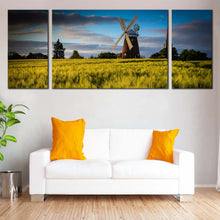 Load image into Gallery viewer, Windmill  Nature  Canvas  Wall  Art  Old  Windmill  Green  Trees  Scenery 3  Piece  Canvas  Print  Cloudy  Blue  Sky  English  Windmill  Multiple  Canvas For Living Room
