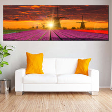 Load image into Gallery viewer, Windmill  Scenery  Canvas  Print  Cloudy  Orange  Sky  Windmill  Multiple  Canvas  Green  Holland  Landscape 1  Piece  Canvas  Wall In Living Room
