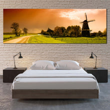 Load image into Gallery viewer, Windmill  Scenery  Canvas  Print  Orange  Sunset  Windmill  Bedroom  1  Piece  Canvas  Wall  Art  Beautiful  Green  Netherlands  Windmill  Home  Decor For Bedroom
