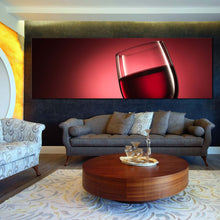 Load image into Gallery viewer, Wine Glass Canvas Wall Art Red Wine Panoramic Canvas Artwork Luxury Black Wine Glass Canvas Print In Living Room
