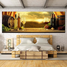 Load image into Gallery viewer, Wine  Barrels  Canvas  Wall  Art  Red  White  Wine  Glass  Canvas  Art  Yellow  Vineyard  Sunset  Wine  Drink  Bedroom  1  Piece  Canvas  Print In Bedroom

