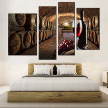 Load image into Gallery viewer, Wine Drink Canvas Print Red Wine Grapes Glass Bottles  4 Piece Canvas 
