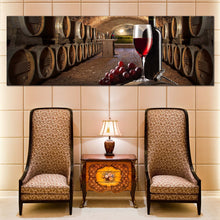 Load image into Gallery viewer, Wine  Drink  Canvas  Print  Red  Wine  Grapes  Glass  Bottles  Panorama  Canvas  Old  Wine  Cellar  Brown  Barrels  Canvas  Wall  Art In Living Room
