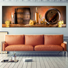 Load image into Gallery viewer, Wine  Drink  Canvas  Wall  Art  Brown  Wine  Barrels  Canvas  Artwork  Orange  Background  Grapes  Drink  Bottles  Living  Room  1  Piece  Canvas  Print In Living Room
