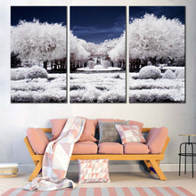 Load image into Gallery viewer, Winter Forest Canvas Wall Art Snow Covered White Trees Forest 3 Piece Multi Panel Canvas Blue Night Cloudy Sky Scenery Canvas Print For Living Room
