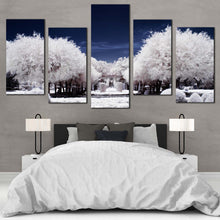 Load image into Gallery viewer, Winter Forest Canvas Wall Art Snow Covered White Trees Forest 5 Piece Multi Panel Canvas Blue Night Cloudy Sky Scenery Canvas Print 
