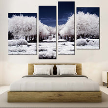 Load image into Gallery viewer, Winter Scenery Canvas Wall Art Snow Covered White Trees Forest 4 Piece Multi Canvas Artwork Blue Night Cloudy Sky Canvas Print 
