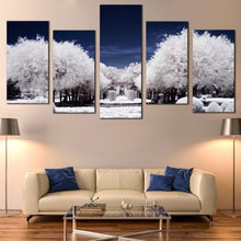 Load image into Gallery viewer, Winter Scenery Canvas Wall Art Snow Covered White Trees Forest 5 Piece Multi Canvas Artwork Blue Night Cloudy Sky Canvas Print 

