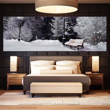 Load image into Gallery viewer, Winter  Trees  Canvas  Wall  Art  White  Snow  Bench  At  Night  Canvas  Print  Grey  Snow  Covered  Trees  Park  1  Piece  Multiple  Canvas In Bedroom
