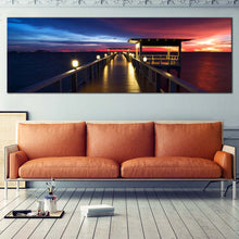 Load image into Gallery viewer, Wooden  Bridge  Canvas  Wall  Art  Dramatic  Blue  Red  Sunset  Sky  Canvas  Set  Pier  at  Sea  Living  Room  1  Piece  Canvas  Print For Living Room
