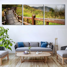 Load image into Gallery viewer, Wooden  Path  Canvas  Wall  Art  Green  Scenery  Living  Room  3  Piece  Canvas  Print  Grey  Mountain  Canvas  Artwork For Living Room
