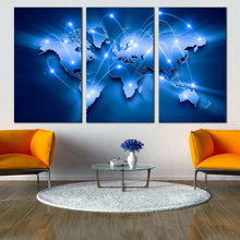 Load image into Gallery viewer, World Map Canvas Art Print triptych canvas artwork In Living Room
