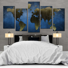 Load image into Gallery viewer, World Map blue background abstract 5 Piece Canvas Art For Your Bedroom
