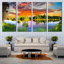 Load image into Gallery viewer, Wyoming Landscape Canvas Print Dramatic Orange Sky Canvas Wall Art Grand Teton Green Trees Multi Canvas Snake River Mountain Scenery For Your Living room
