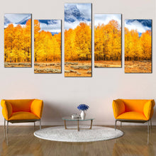 Load image into Gallery viewer, Wyoming Mountain Canvas Wall Art Golden Autumn Trees Canvas Print Yellow Grand Tetons National Park Canvas Wall Art White Clouds Covered Mountain In Your Living Room
