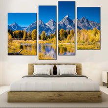 Load image into Gallery viewer, Wyoming Mountains Canvas Wall Art Golden Aspen Trees Multiple Canvas Yellow Grand Tetons National Park Canvas Print Blue Sky Ocean Mountain  4 Piece 
