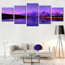Load image into Gallery viewer, Wyoming Mountains Canvas Wall Art Purple Ocean Mountains Sky Canvas Print Blue Jackson Lake Canvas Print Teton National Park  5 Piece Canvas For Your Living Room
