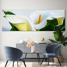 Load image into Gallery viewer, Zantedeschia Aethiopica Canvas Wall Art White Lily Elegance Panoramic Canvas Print Green Leaves Lily Digital Painting Canvas Artwork For Living Room
