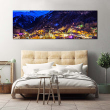 Load image into Gallery viewer, Zermatt Landscape Canvas Wall Art Yellow Town Lights Mountain 1 Piece Canvas Switzerland Blue Mountain Landscape Canvas Print For Bedroom
