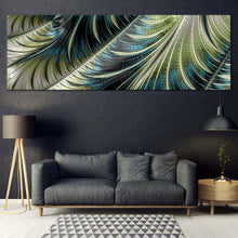 Load image into Gallery viewer, absract fractal canvas wall art blue green abstract digital pattern panoramic canvas print modern abstract wide canvas in living room
