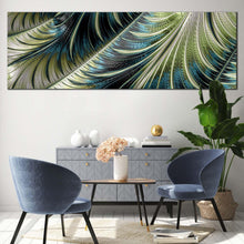 Load image into Gallery viewer, absract fractal canvas wall art blue green abstract digital pattern panoramic canvas print modern abstract wide canvas for living room
