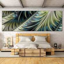 Load image into Gallery viewer, absract fractal canvas wall art blue green abstract digital pattern panoramic canvas print modern abstract wide canvas in bedroom
