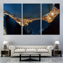 Load image into Gallery viewer, abstract agate canvas wall art blue gemstone elegant abstract 3 piece multiple canvas abstract luxury rock canvas set yellow elegant marble triptych canvas print For Living Room
