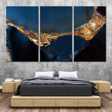 Load image into Gallery viewer, abstract agate canvas wall art blue gemstone elegant abstract 3 piece multiple canvas abstract luxury rock canvas set yellow elegant marble triptych canvas print For Bedroom
