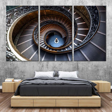 Load image into Gallery viewer, abstract architecture canvas wall art vatican museum 3 piece multi canvas artwork brown grey abstract circular stairs triptych canvas print For Bedroom
