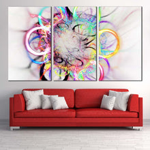 Load image into Gallery viewer, abstract bright canvas wall art abstract elements digital artwork canvas set abstract colorful circle 3 piece canvas print In Living Room
