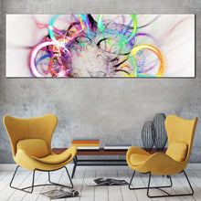 Load image into Gallery viewer, abstract circle canvas print colorful abstract bright panoramic canvas wall art abstract elements digital artwork wide canvas in living room
