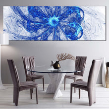 Load image into Gallery viewer, abstract  circle  canvas  wall  art  blue  abstract  bright  graphic  panoramic  canvas  print  white  fractal  abstract  digital  artwork in living room
