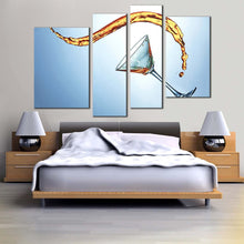 Load image into Gallery viewer, abstract cocktail canvas wall art yellow martini splash 4 piece canvas print blue abstract alcohol drink glass multi canvas artwork in bedroom
